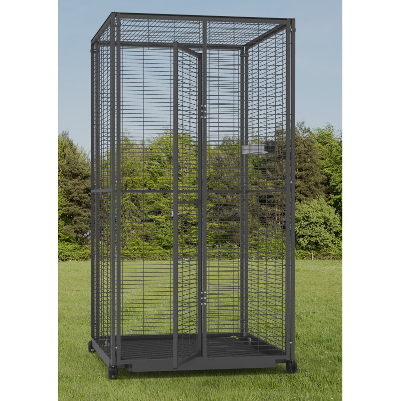 Image showcasing Indoor aviary for parrots of 1sqm with casters and mesh roof IMOR
